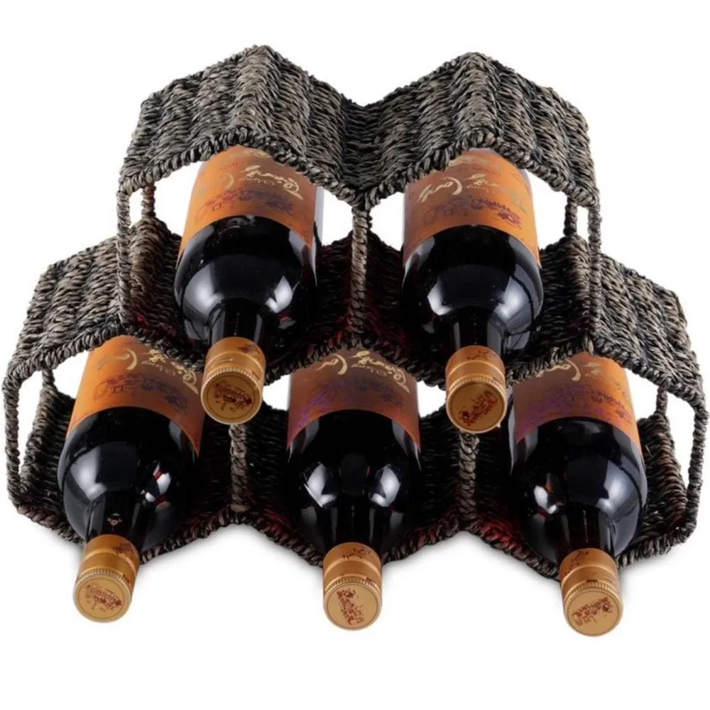 NWT Countertop Wine Rack, Seagrass and Metal Wine Rack